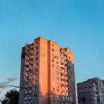 High aged apartment houses at sunset in Chisinau, Moldova